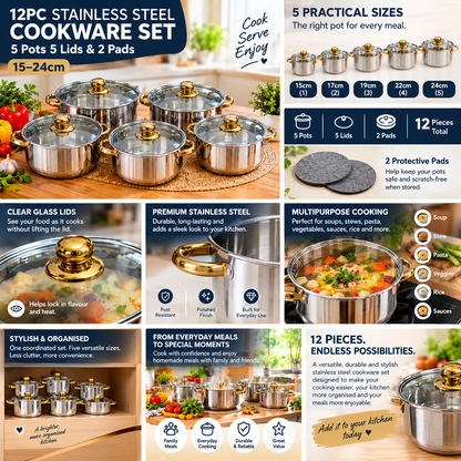 Stainless Steel Cookware 5 Sets with Lids | 5 Multipurpose Pots