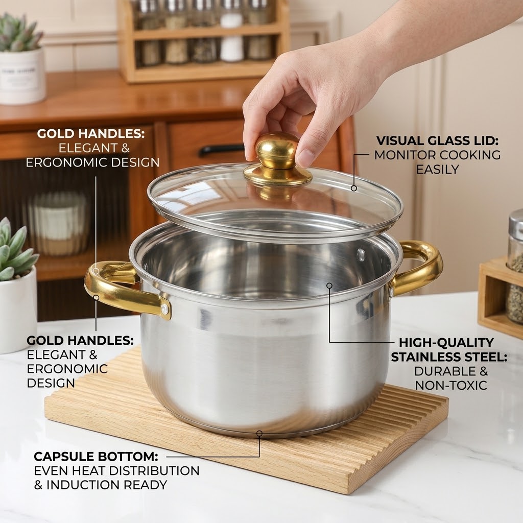 Stainless Steel Cookware 5 Sets with Lids | 5 Multipurpose Pots