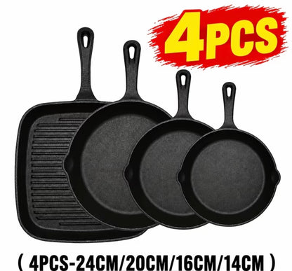 Cast iron skillet set 4 pieces 24cm, 20cm, 16cm, 14cm